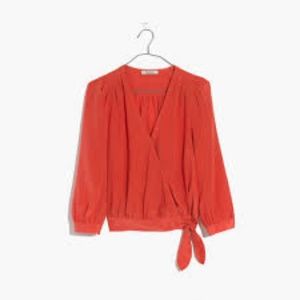 Madewell Silk Wrap Top in Poppy